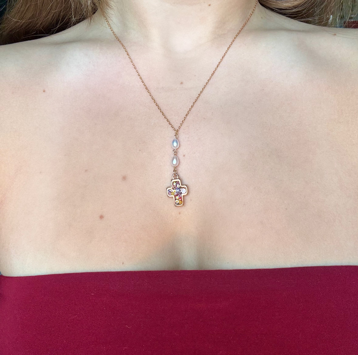 mini mosaic cross necklace