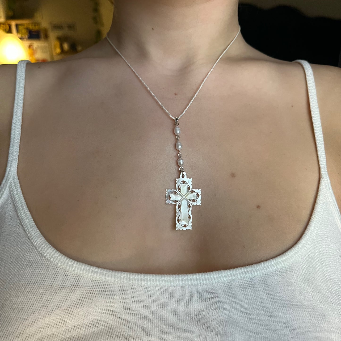 mother of pearl cross necklace