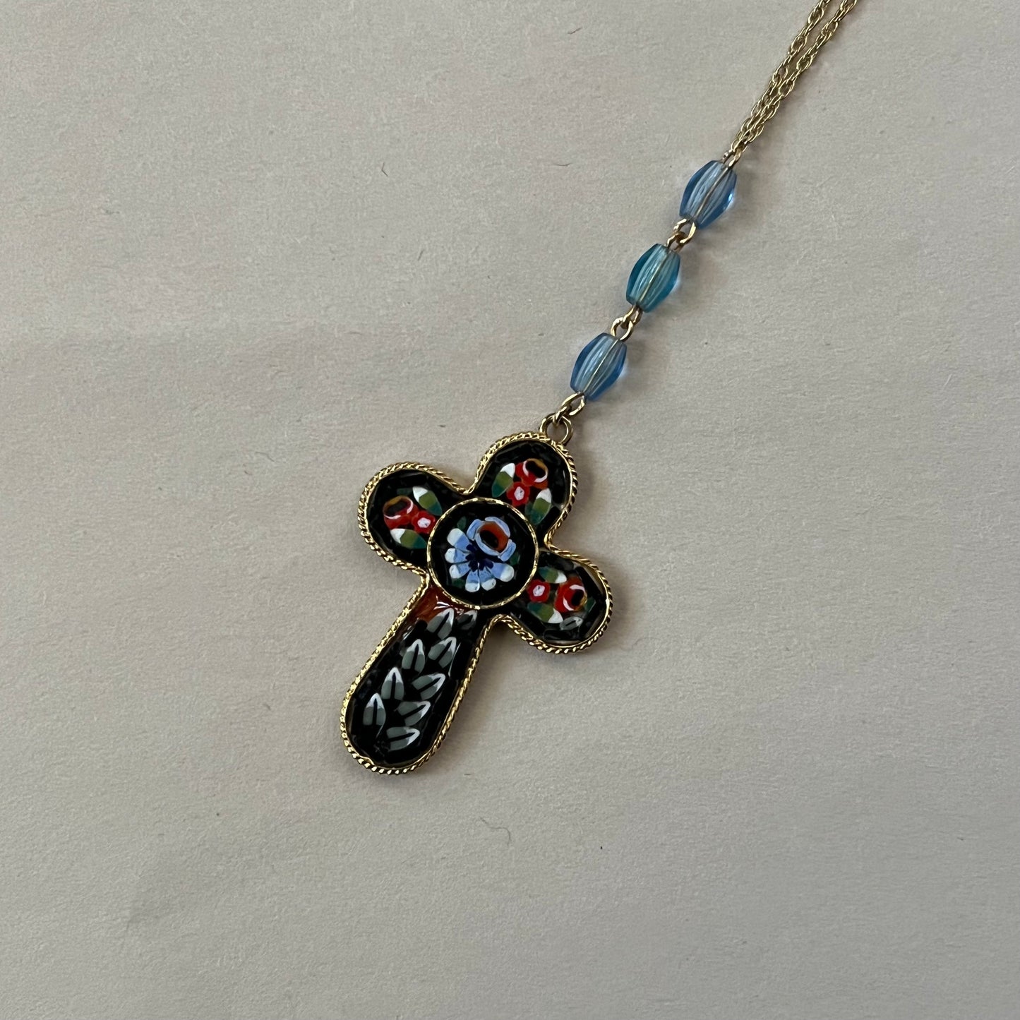 black mosaic cross necklace