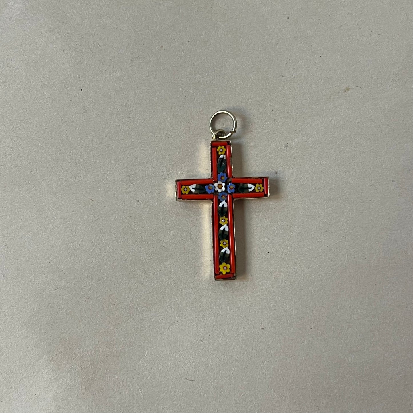 red mosaic cross pendant