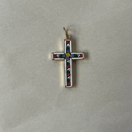 white mosiac cross pendant