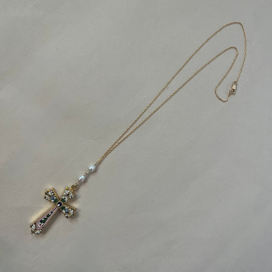 italian mosaic cross necklace