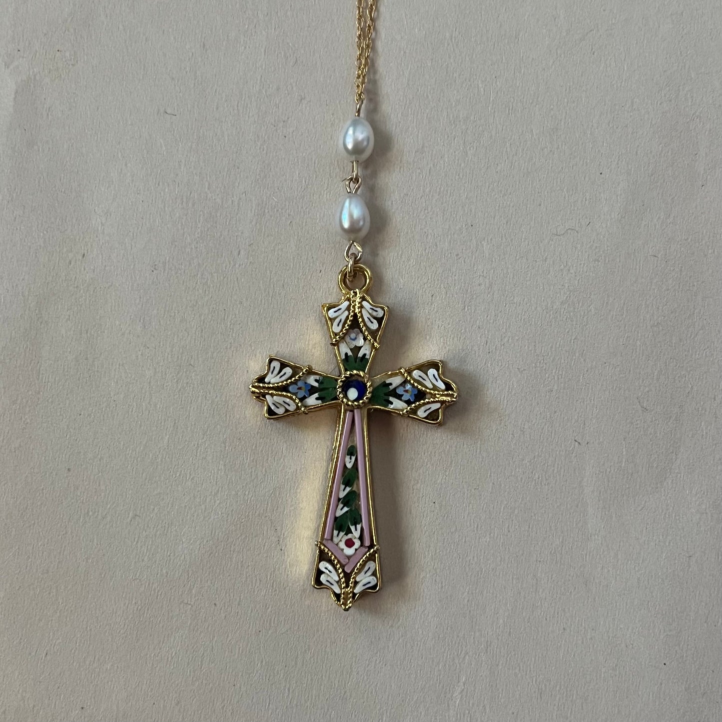 italian mosaic cross necklace